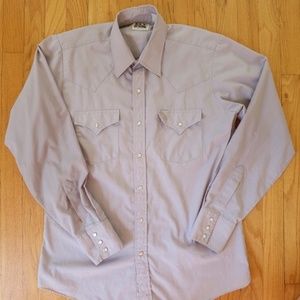 Vtg Ely Cattleman Mens Pearl Snap Shirt Western Gray Blue Medium Long Sleeve